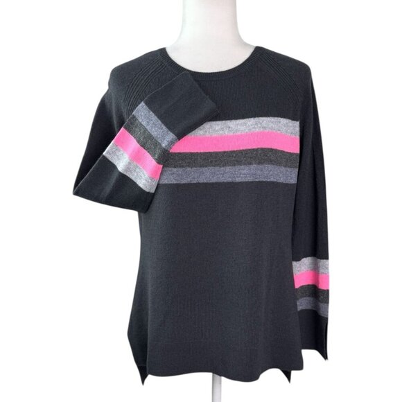 Claudia Nichole 100% Cashmere Sweater Gray & Pink Striped Women's Size Small - Picture 2 of 8